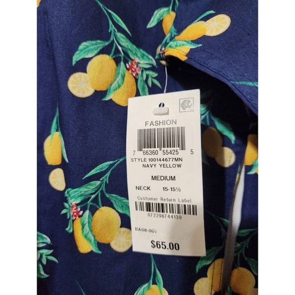 Bar III Mens 15-15.5 Slim Fit Stretch Long Sleeve Casual Button-Up Lemon AOP NWT - Picture 4 of 5